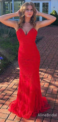 Sexy Red V-neck Strapless Mermaid Long Prom Dress, PD38017