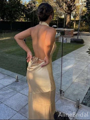Sexy Champagne Halter Backless Mermaid Long Prom Dress, PD38018