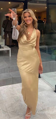 Sexy Champagne Halter Backless Mermaid Long Prom Dress, PD38018