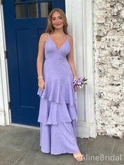 Elegant Purple Tiered Ruffles Mermaid Long Prom Dress, Evening Dress, PD38019