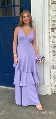 Elegant Purple Tiered Ruffles Mermaid Long Prom Dress, Evening Dress, PD38019