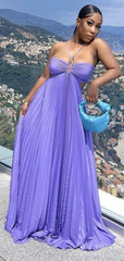 Unique Purple Sweatheart Halter A-line Long Prom Dress, PD38021