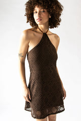 Diamond Pointelle Beaded Halter Mini Dress