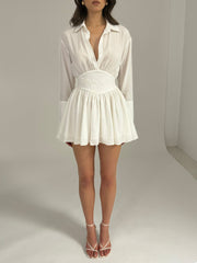 Jamila White Lyocell Embroidered Shirt Mini Dress