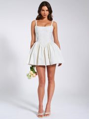 Kadi White Cotton Poplin Drop Waist Corset Mini Dress