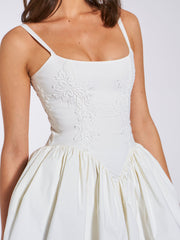 Kadi White Cotton Poplin Drop Waist Corset Mini Dress