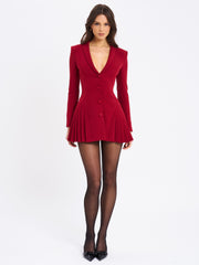 Delia Burgundy Blazer Dress with Pleated Detail