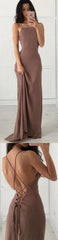 Sexy Taupe Spaghetti Strap Backless Lace-Up A-Line Floor Length Evening Prom Dress, Evening Dress,PD0154