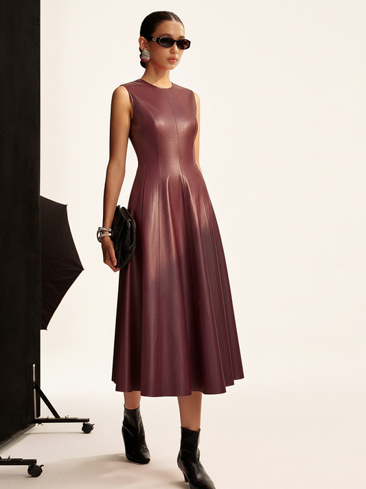 Faux Leather Pleated Dress