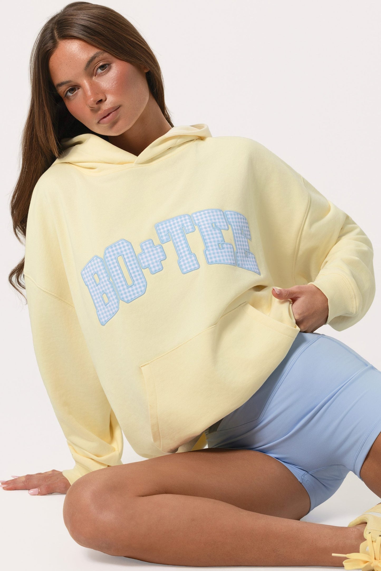 Oversized Applique Hoodie in Lemon