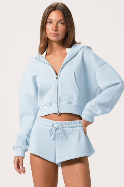 Oversized Zip-Up Hoodie  in Powder Blue