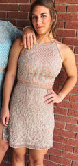 Blue Satin Silver Beading Sheath Mismatched Homecoming Dresses ,HD0033