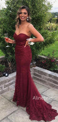 Elegant Burgundy Tulle Sweep Train Mermaid Evening Dress, Lace Applique Prom Dress,  PD382242
