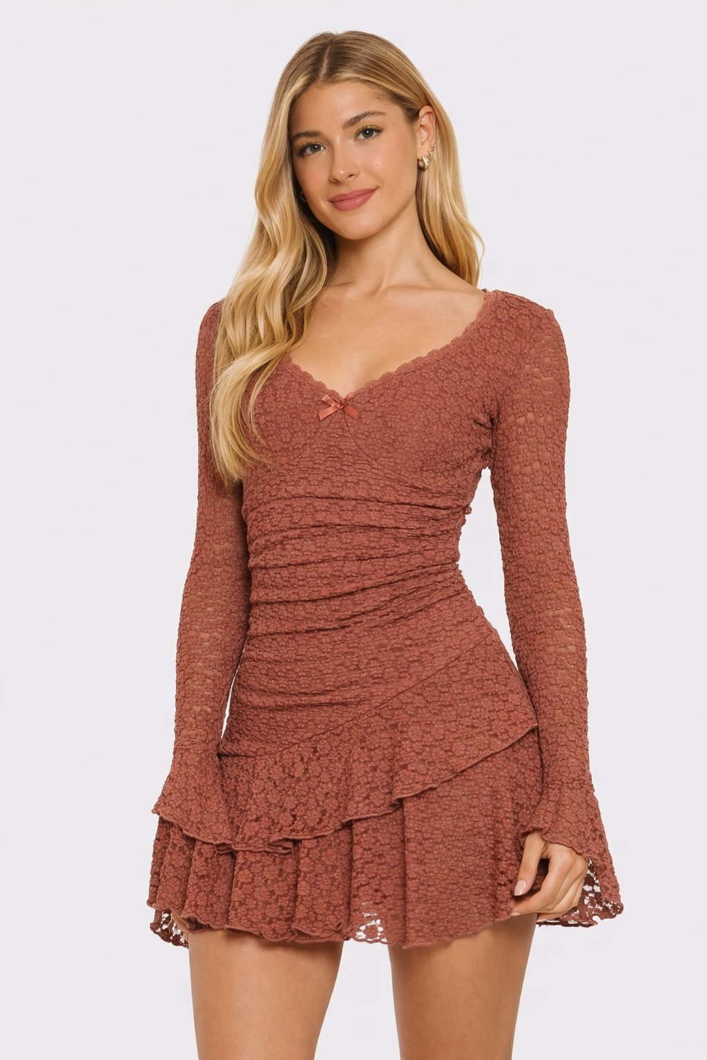 SWIRL EXCLUSIVE - SIENNA LACE RUFFLE MINI DRESS