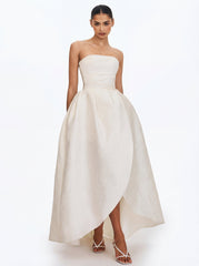 Tomika Ivory Jacquard Dipped Hem Wedding Gown