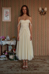 Cascading Ruffle Lady Length Dress in Butter