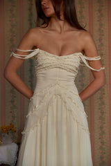 Cascading Ruffle Lady Length Dress in Butter
