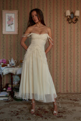 Cascading Ruffle Lady Length Dress in Butter