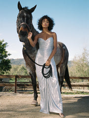 Sable Ruched Silver Glitter Mermaid Gown