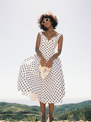 Rahma Polka Dot Cotton Poplin Drop Waist Midi Dress