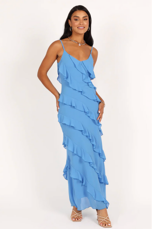 PETAL & PUP - CIAO RUFFLES MAXI DRESS BLUE