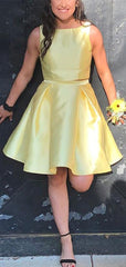 Elegant Bateau Two Piece Yellow Charming Homecoming Dresses, HD0042