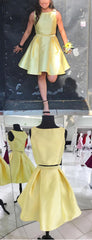 Elegant Bateau Two Piece Yellow Charming Homecoming Dresses, HD0042