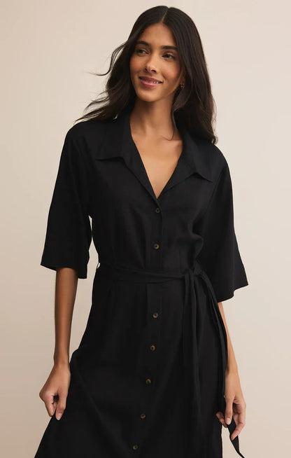 Z SUPPLY - BRISE LINEN MIDI DRESS BLACK