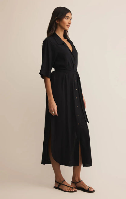 Z SUPPLY - BRISE LINEN MIDI DRESS BLACK