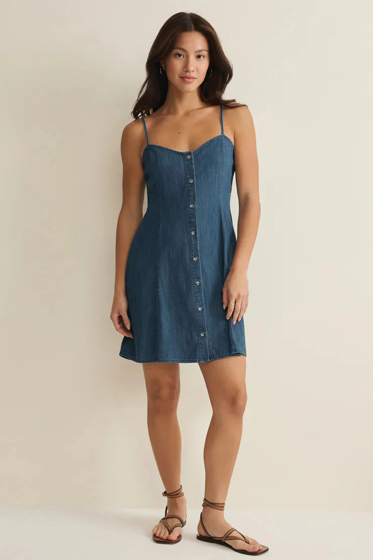 Z SUPPLY - ANGEL EYES DENIM MINI DRESS MEDIUM INDIGO