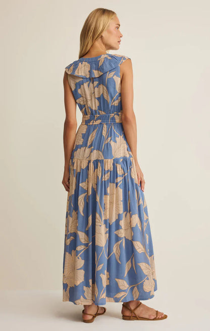 Z SUPPLY - MALENE BLOOM FLORAL MAXI DRESS LAKE BLUE