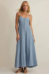 Z SUPPLY - ANGEL EYES TWILL MIDI DRESS LAKE BLUE