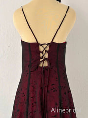 Unique Burgundy Floral Lace A-line Prom Dress, Evening Dress, PD3822997