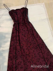 Unique Burgundy Floral Lace A-line Prom Dress, Evening Dress, PD3822997