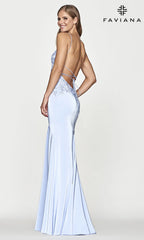 Lace-Up Faviana Light Blue Long Satin Prom Dress