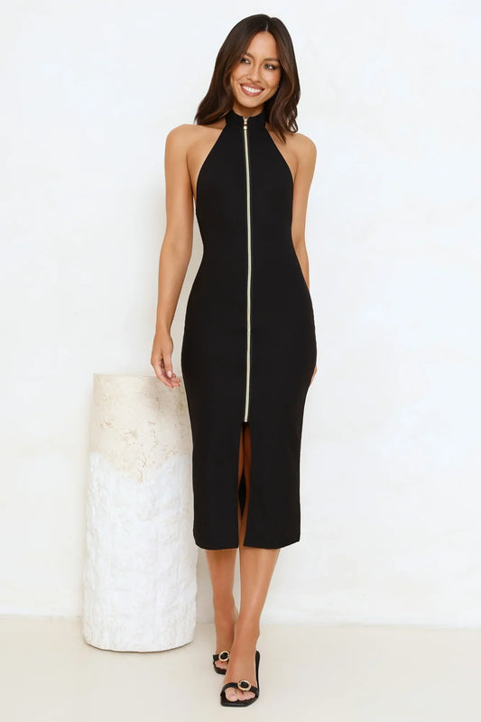 Sweet Temptations Halter Midi Dress Black