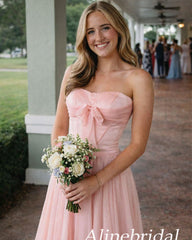 Elegant Pink Satin Strapless Corset A-line Prom Dress, PD3823020