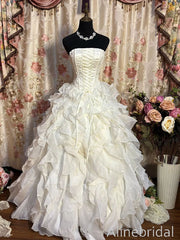Gorgeous Ivory Strapless Ruffled A-line Prom Dress, Evening Dress, PD3822991