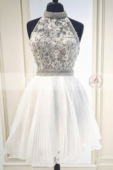 Charming Halter Beaded Lace Top Chiffon For Teens Homecoming Dresses,BD00222