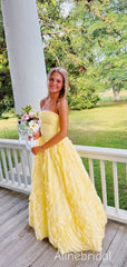 Gorgeous Yellow Strapless Pleated A-line Tulle Prom Dress, Evening Gown, PD382289
