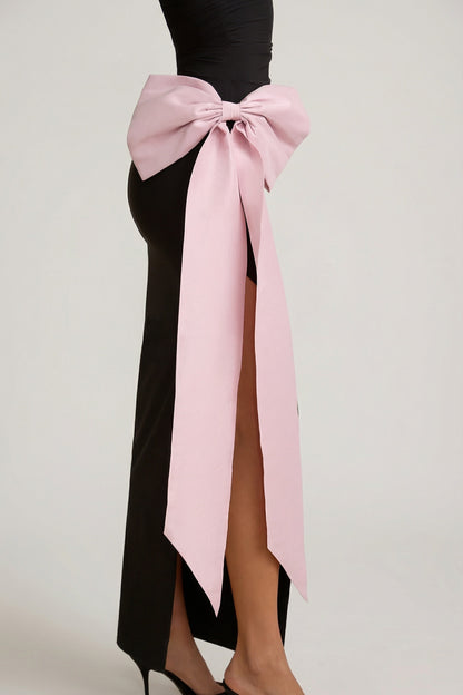 Strapless Bow-Detail Maxi Dress in Black