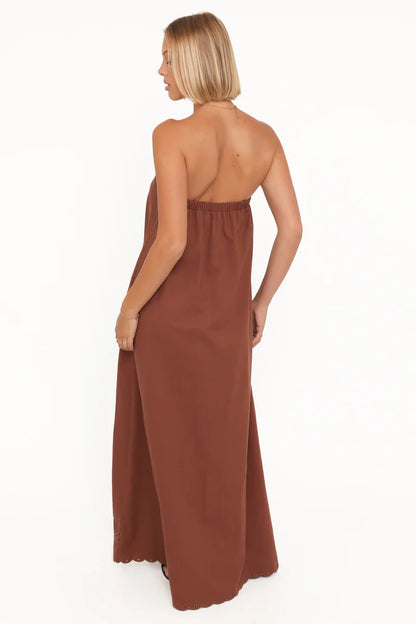 PETAL & PUP - COMO STRAPLESS MAXI DRESS BROWN