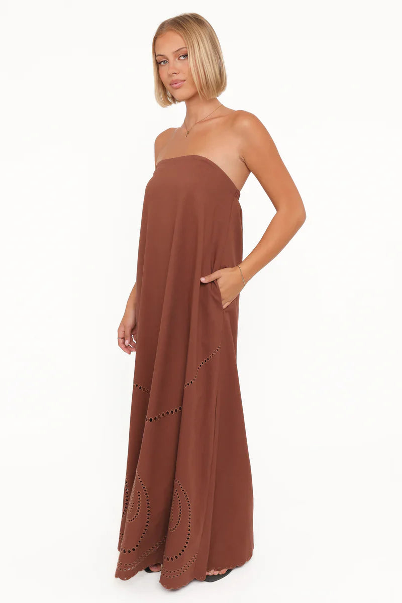PETAL & PUP - COMO STRAPLESS MAXI DRESS BROWN