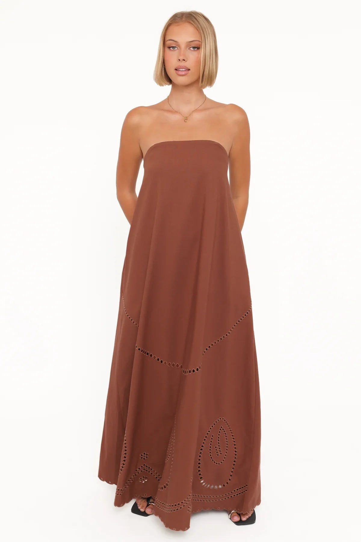 PETAL & PUP - COMO STRAPLESS MAXI DRESS BROWN