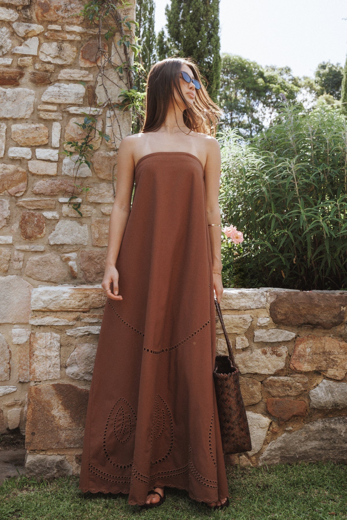 PETAL & PUP - COMO STRAPLESS MAXI DRESS BROWN