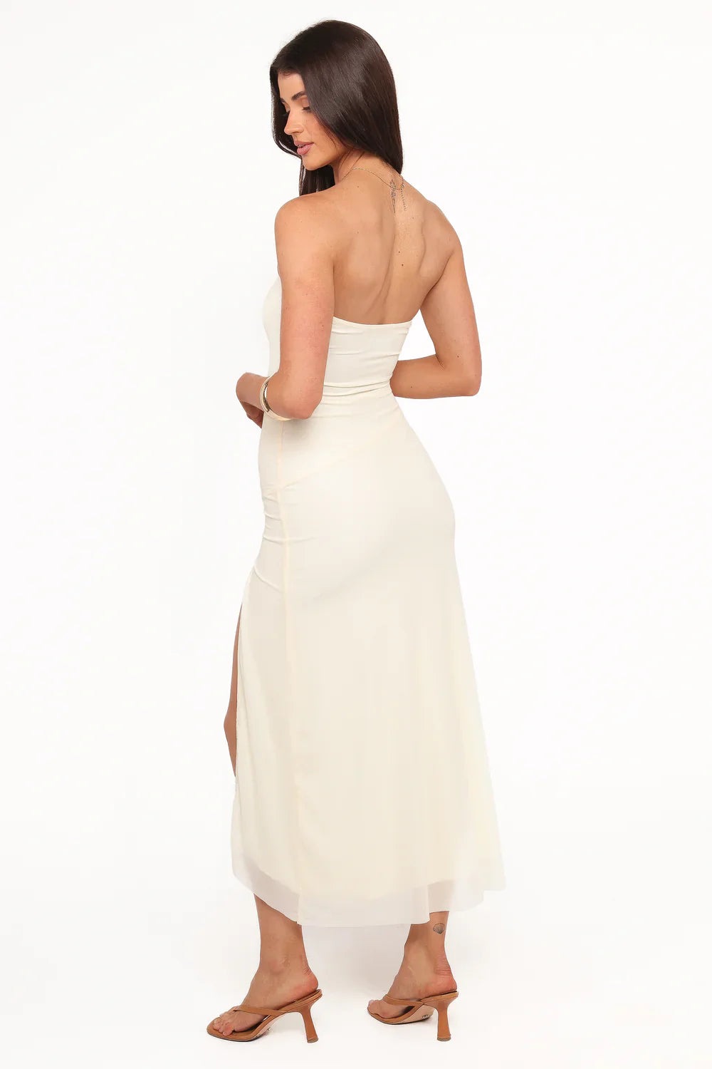 PETAL & PUP IRIDESSA STRAPLESS MIDI DRESS YELLOW FLORAL