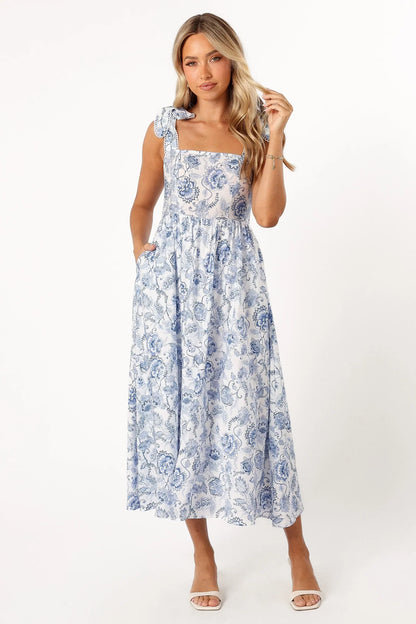 PETAL & PUP - JANIE MIDI DRESS BLUE FLORAL