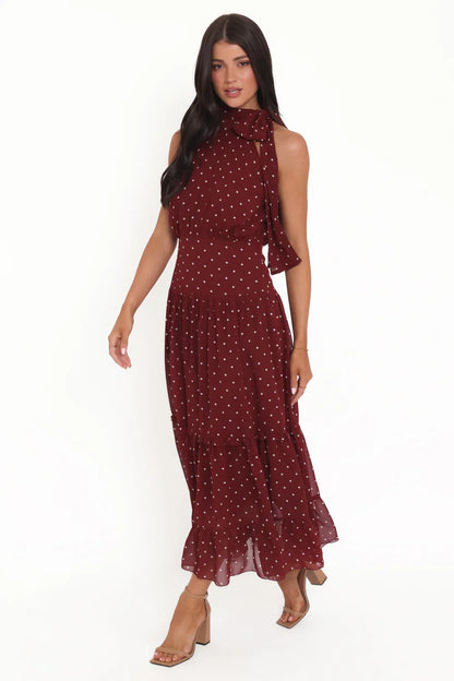 PETAL & PUP - LEONA HALTERNECK MAXI DRESS RED POLKA DOT