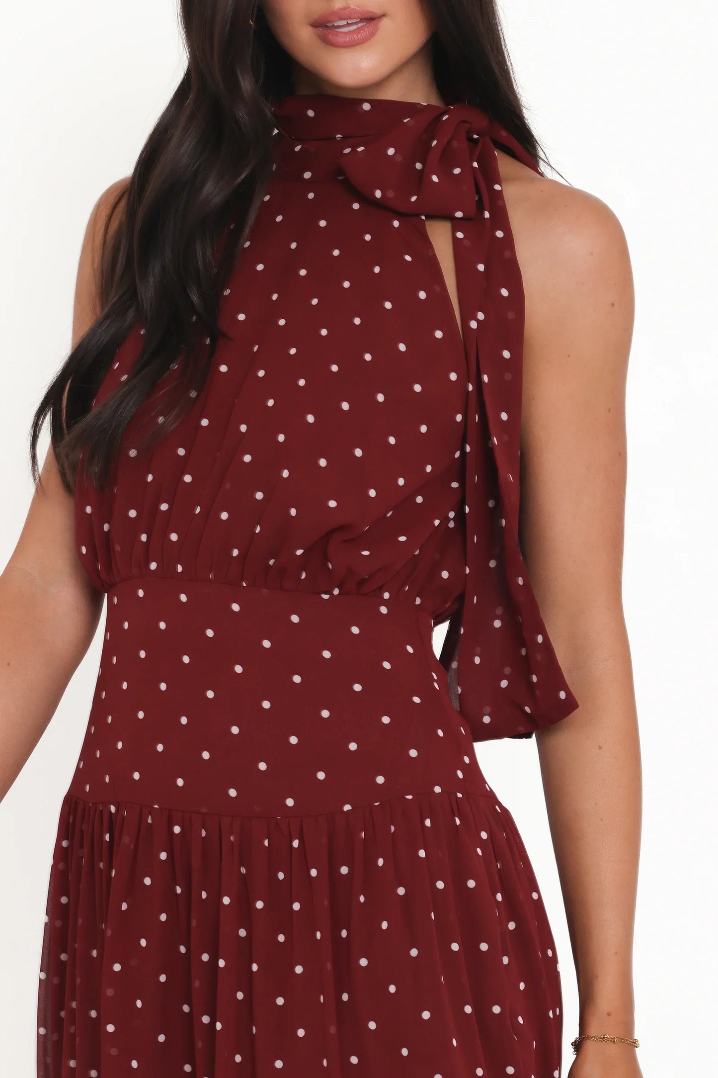 PETAL & PUP - LEONA HALTERNECK MAXI DRESS RED POLKA DOT