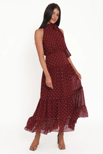PETAL & PUP - LEONA HALTERNECK MAXI DRESS RED POLKA DOT